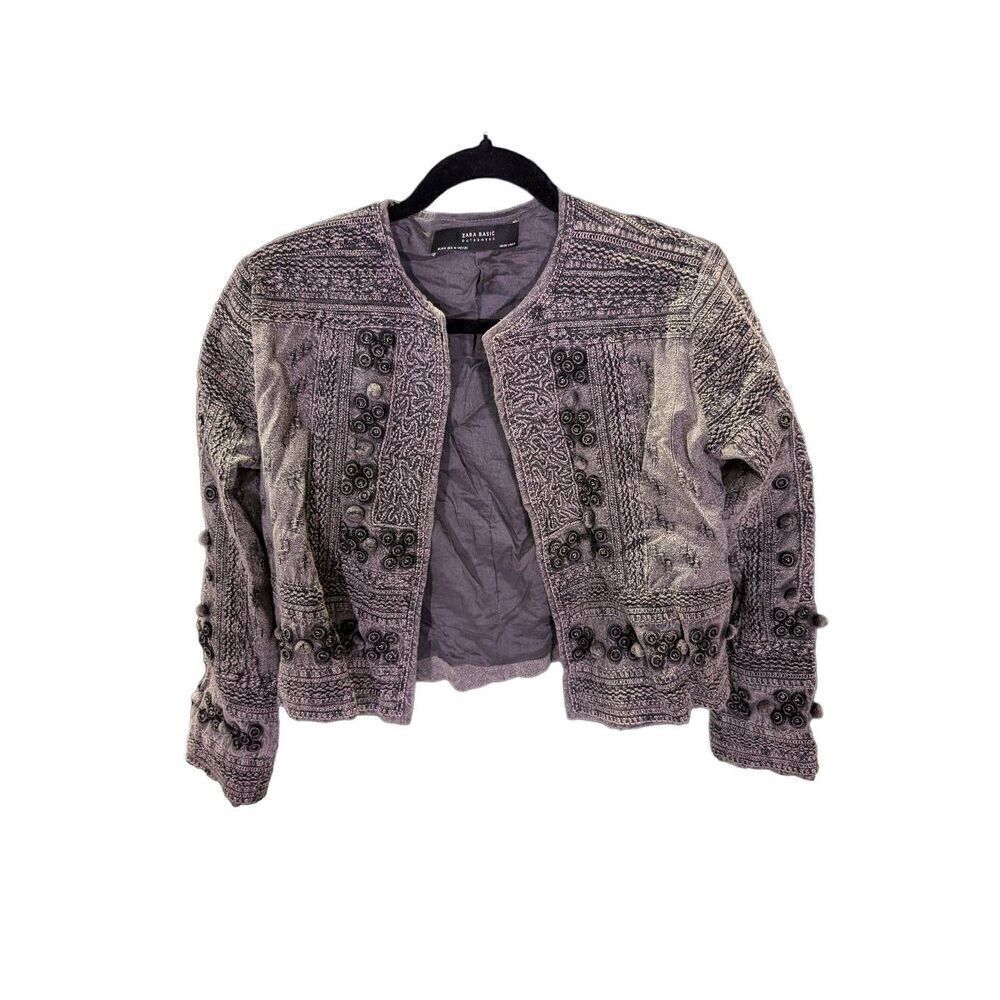 Zara Basix Black Bolero Jacket Embroider Women's Medium - Picture 1 of 5